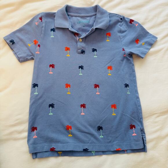 Crewcuts Periwinkle Polo Shirt Multicolor Palm Tree Print Boys size 8 - Picture 1 of 4